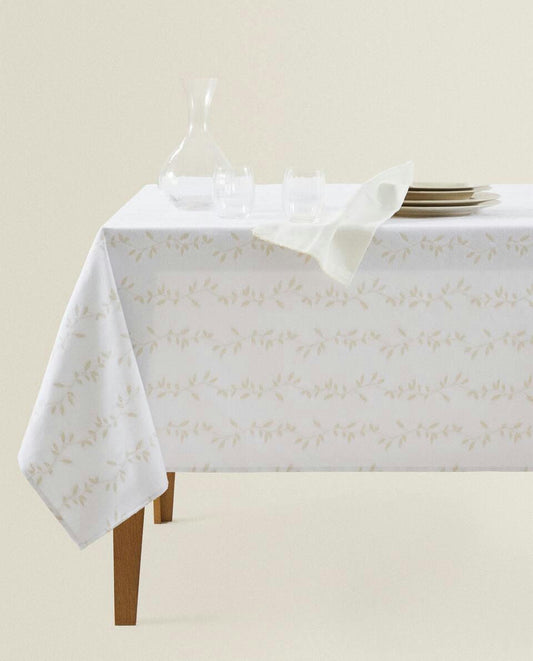 SPARKLY CHRISTMAS LEAF COTTON TABLECLOTH