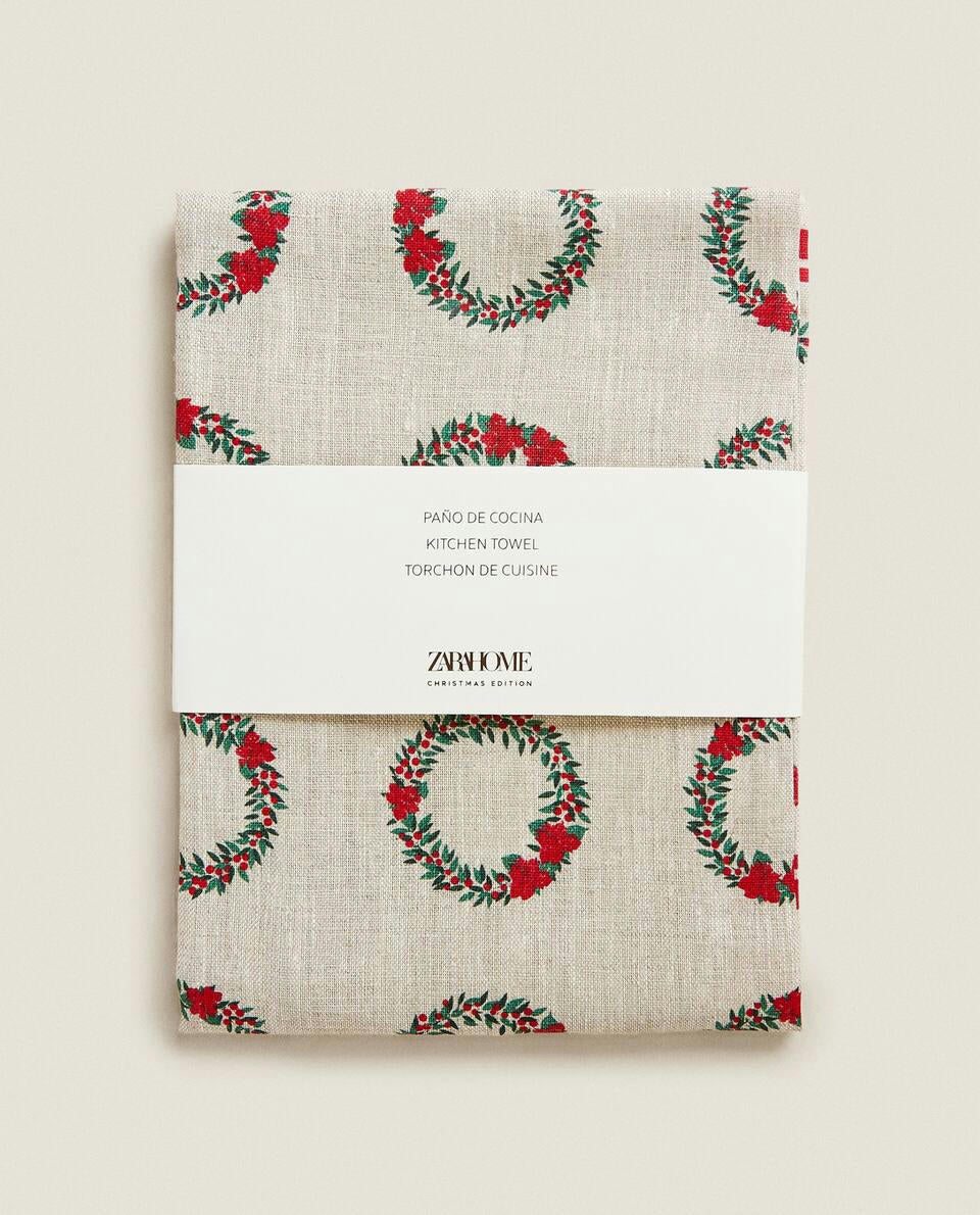CHRISTMAS WREATH LINEN TEA TOWEL