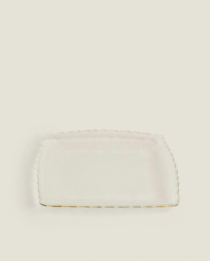 CHRISTMAS GLASS DESSERT PLATE WITH GOLD RIM