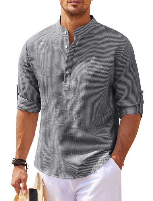 Men's Stand Collar Open Button Shirt Casual Shirt Tops