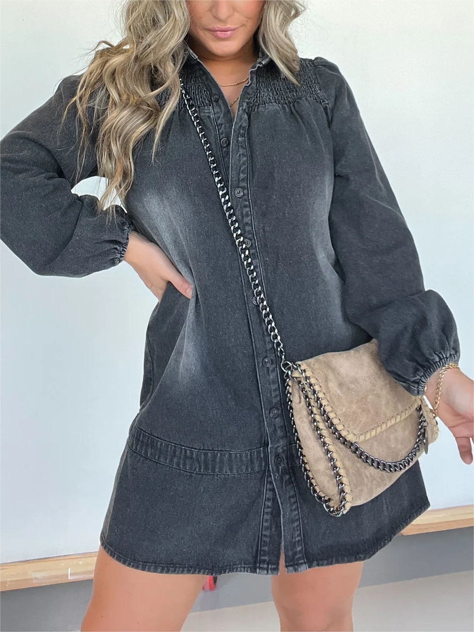 New Washed Denim Shirt Dress (Buy 2 Free Shipping)
