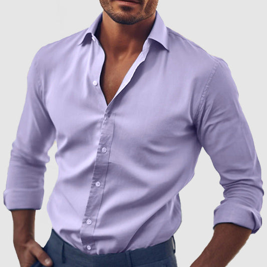 Men's Classic Solid Color Cotton Long Sleeve Shirt