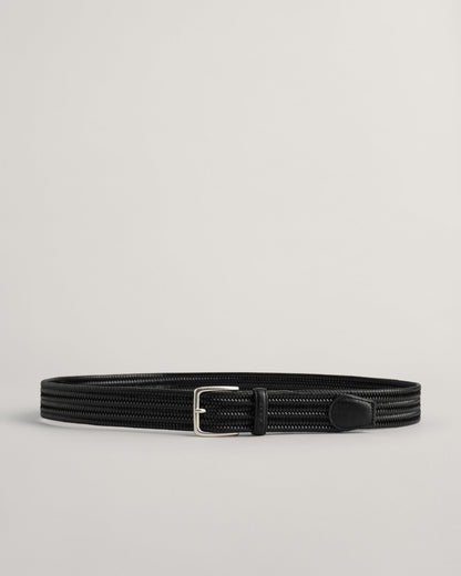 Men's Leather Elastic Braided Belt - BLACK
