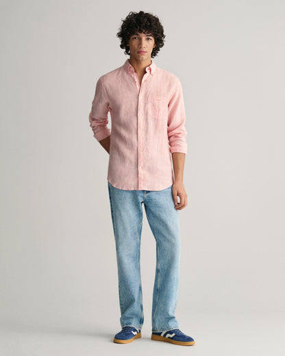 Men's Regular Fit Striped Linen Shirt - PEACHY PINK