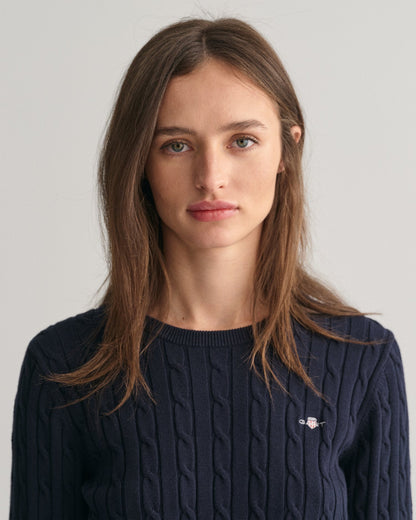 Women's Stretch Cotton Cable Knit Crew Neck Sweater - EVENING BLUE