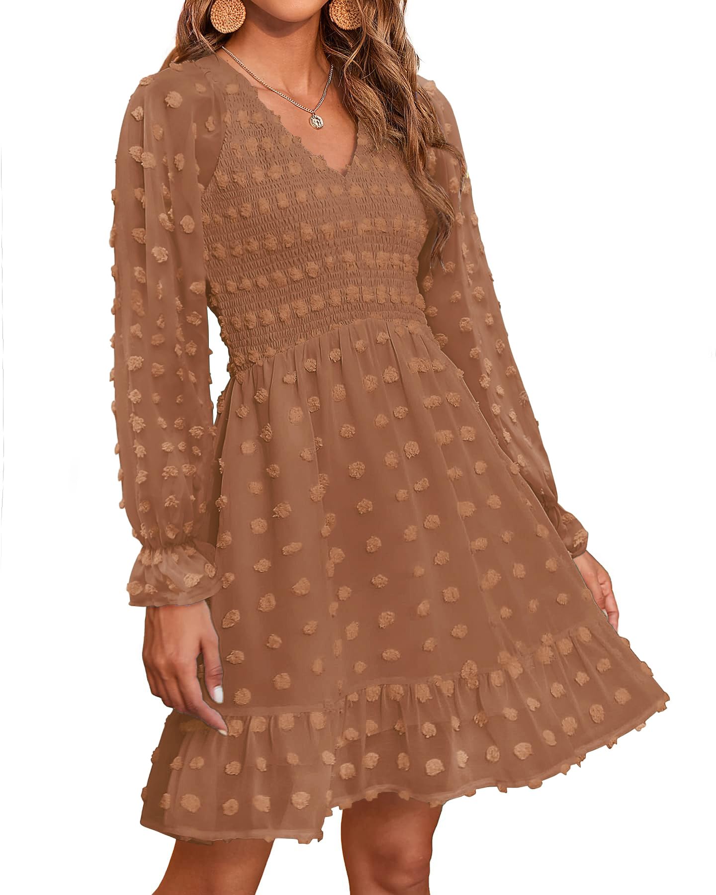 Women's Spring V Neck Swiss Dot Chiffon Mini Dress (Buy 2 Free Shipping)
