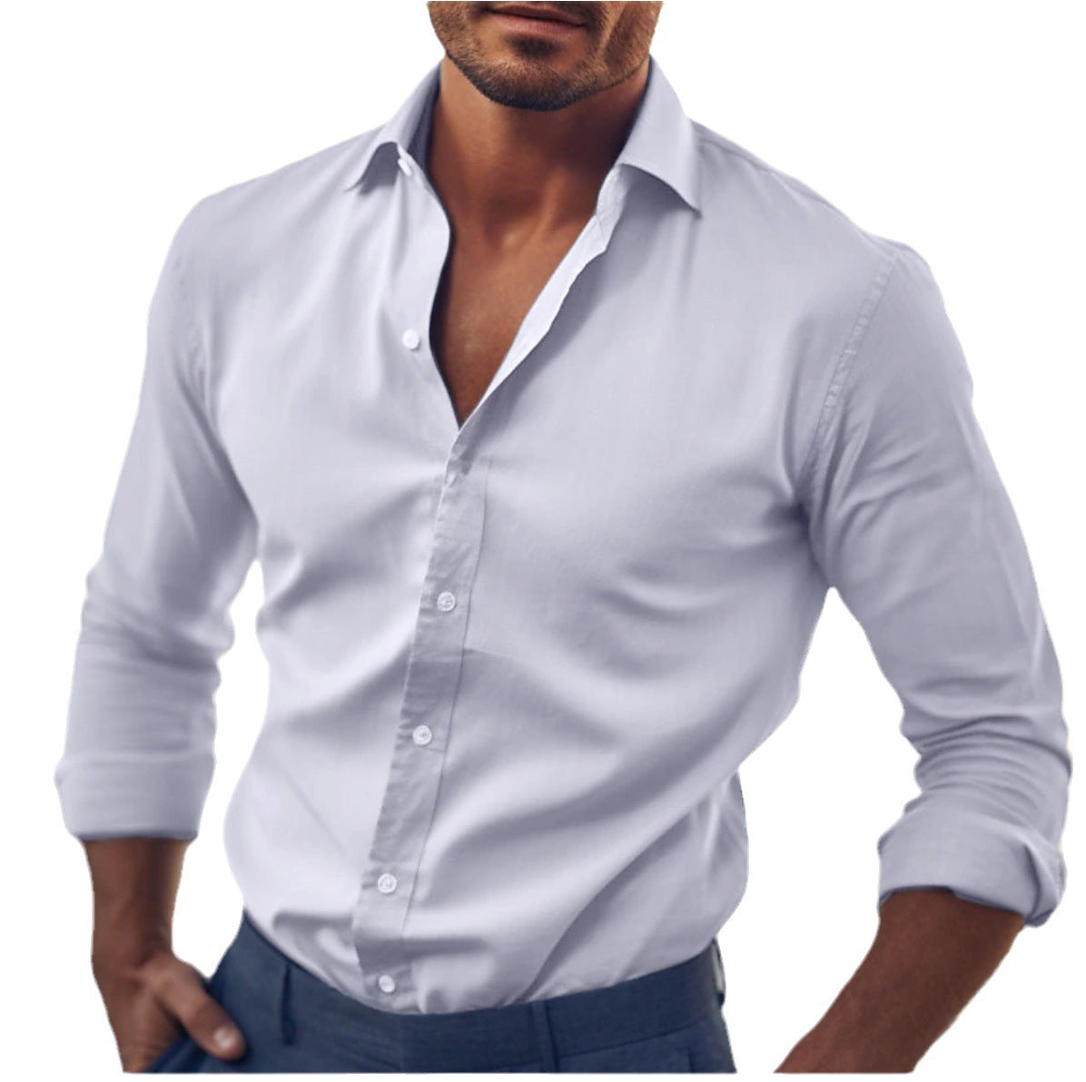 Men's Classic Solid Color Cotton Long Sleeve Shirt