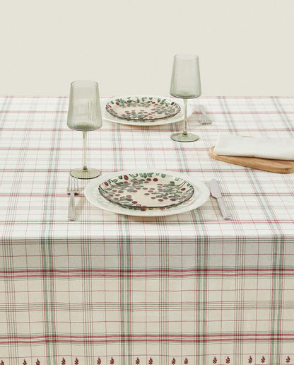 CHECKED COTTON TABLECLOTH WITH CHRISTMAS STRIPES