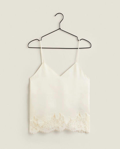 SATIN TOP WITH BLONDE LACE