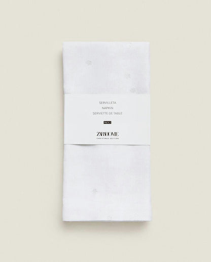 PACK OF GLITTERY CHRISTMAS FLORAL JACQUARD NAPKINS (PACK OF 2)