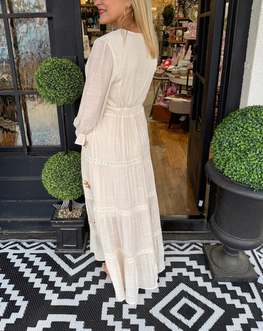 Women's V-Neck Floral Embroidered Maxi Dress (Buy 2 Free Shipping)