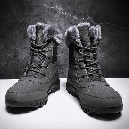 (Limited Time Sale 49%off)Men's Winter Warm Thick Leather Platform Fur Lined Snow Boots Waterproof Non-slip Wear-resistant Winter Boots