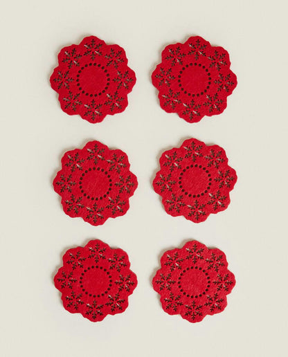 PACK OF FELT CHRISTMAS SNOWFLAKE COASTERS (PACK OF 6)