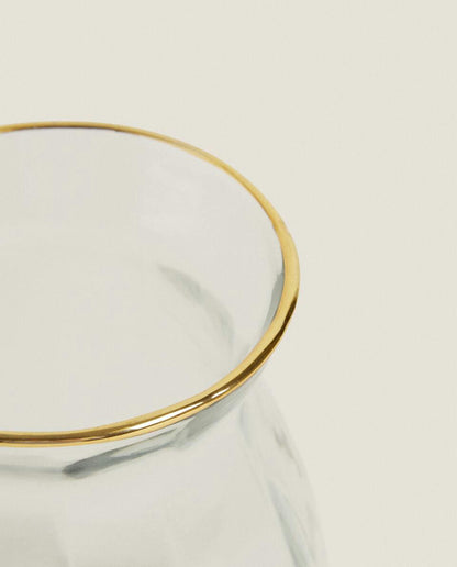 CHRISTMAS FACETED GLASS VASE WITH RIM DETAIL