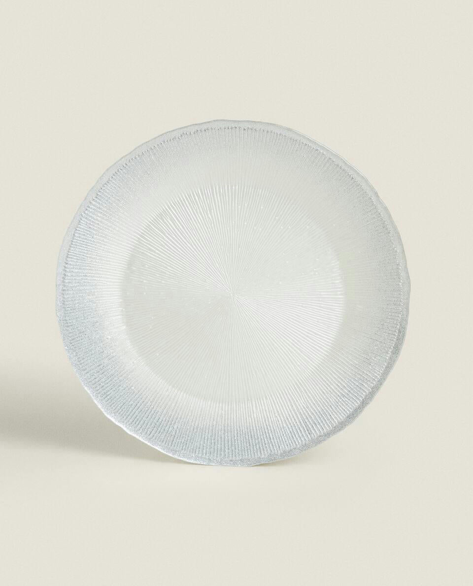 CHRISTMAS GLITTER GLASS SERVICE PLATE