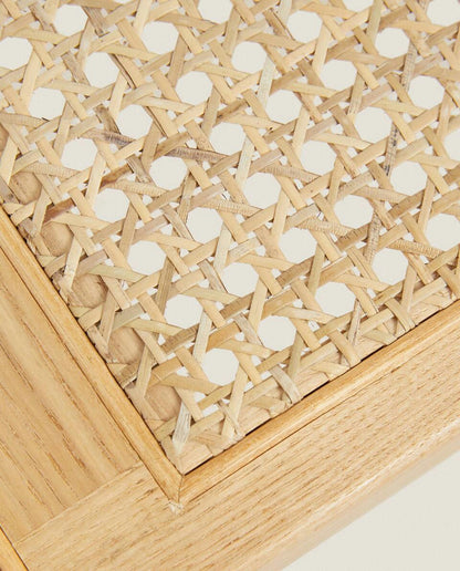 WOOD AND RATTAN BENCH