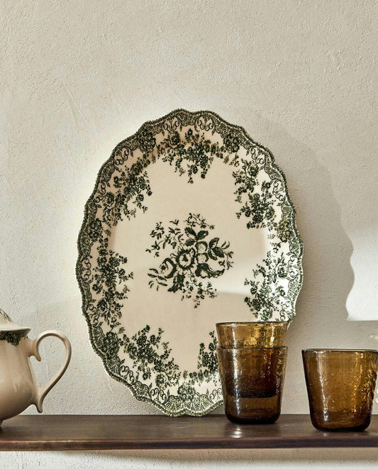 FLORAL EARTHENWARE SERVING DISH
