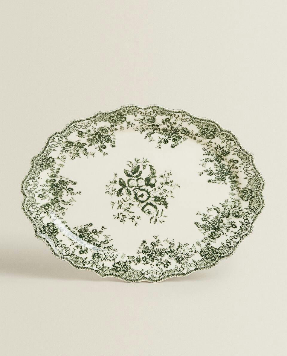 FLORAL EARTHENWARE SERVING DISH