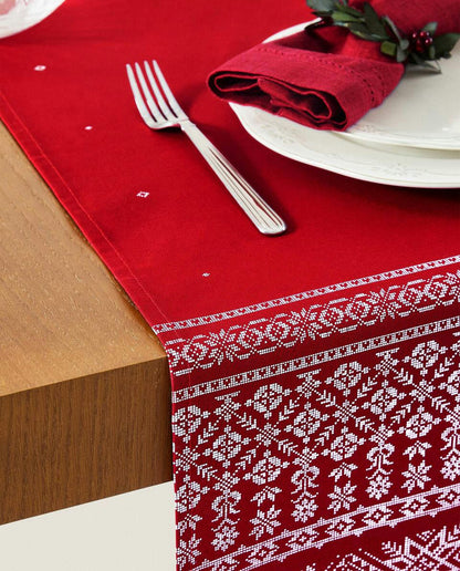 COTTON TABLE RUNNER WITH CHRISTMAS BORDER