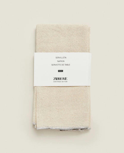 PACK OF GLITTERY COTTON CHRISTMAS NAPKINS (PACK OF 2)