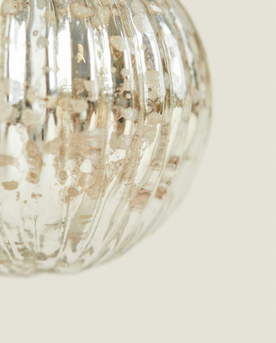 CRACKLED STRIPED CHRISTMAS BAUBLE DECORATION
