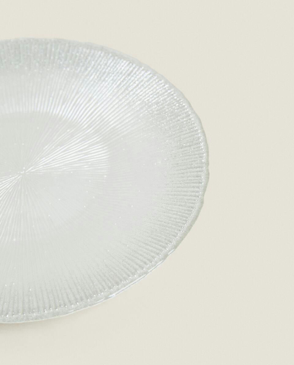 CHRISTMAS GLITTER GLASS DESSERT PLATE