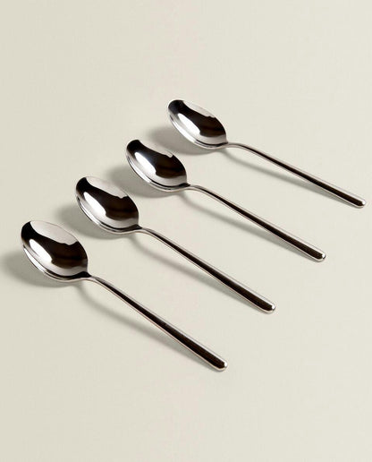 BOX OF 4 SHINY STEEL DESSERT SPOONS