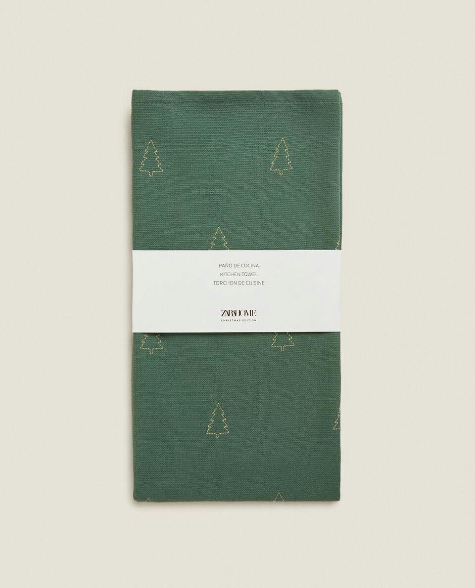 EMBROIDERED CHRISTMAS TREE COTTON TEA TOWEL