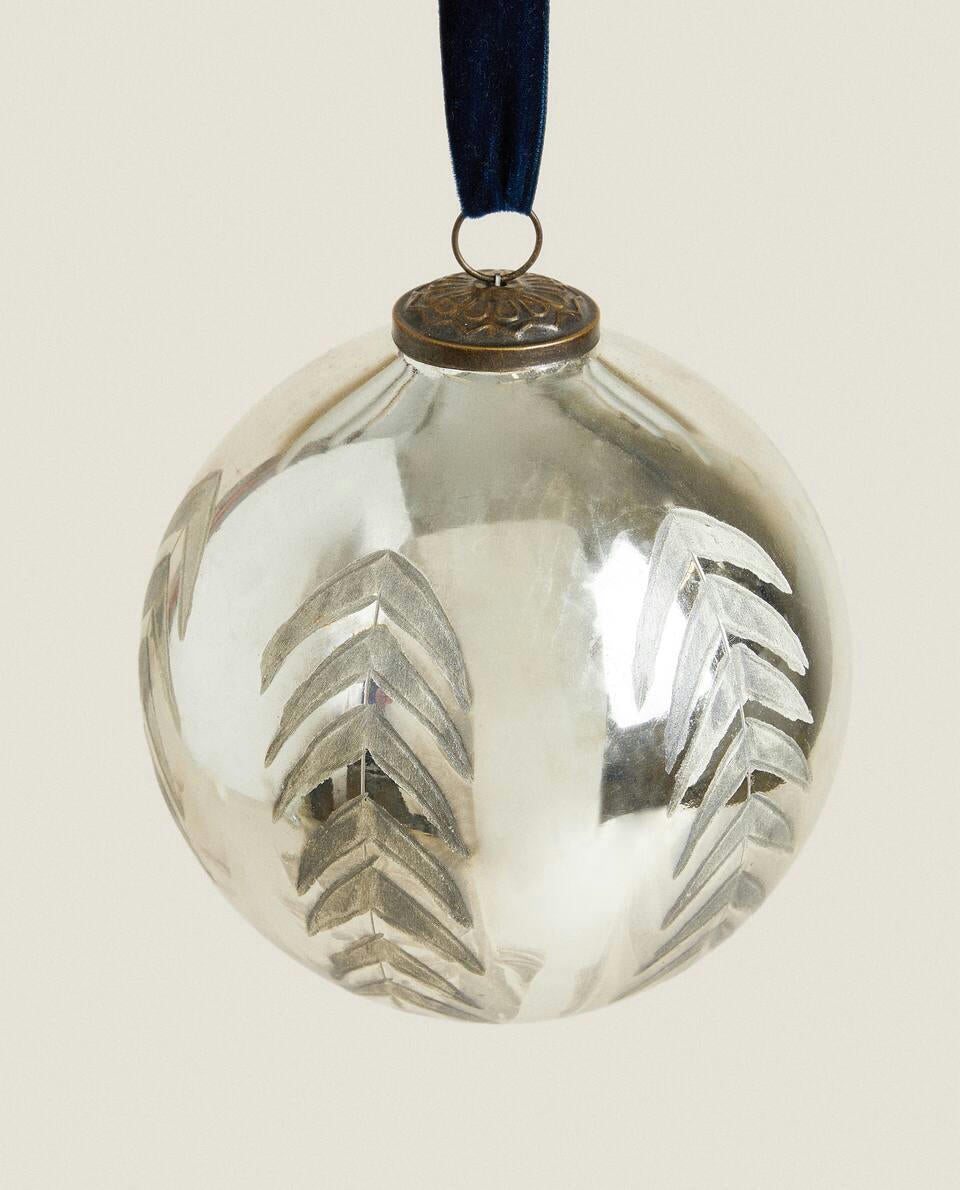 GLASS HERRINGBONE CHRISTMAS BAUBLE DECORATION