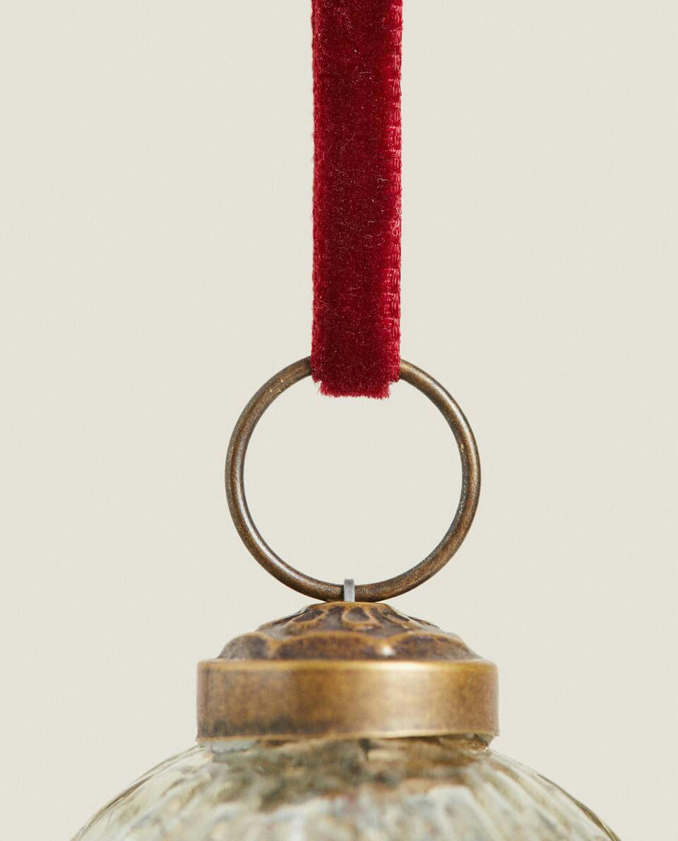 CRACKLED STRIPED CHRISTMAS BAUBLE DECORATION