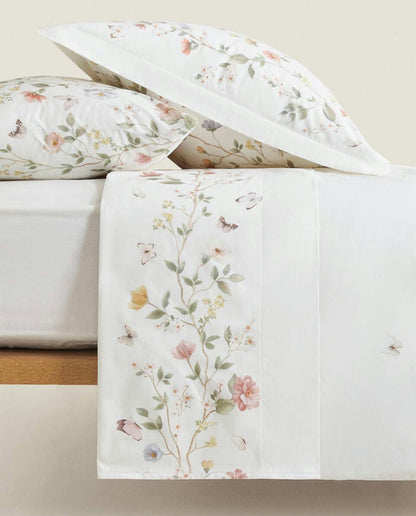 FLOWER AND BUTTERFLY PRINT DUVET COVER