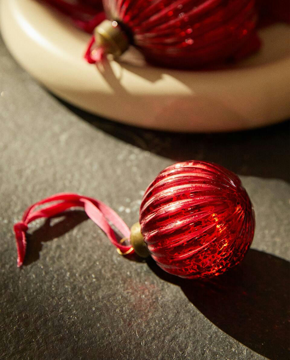 GLASS CHRISTMAS BAUBLE DECORATION WITH STRIPES