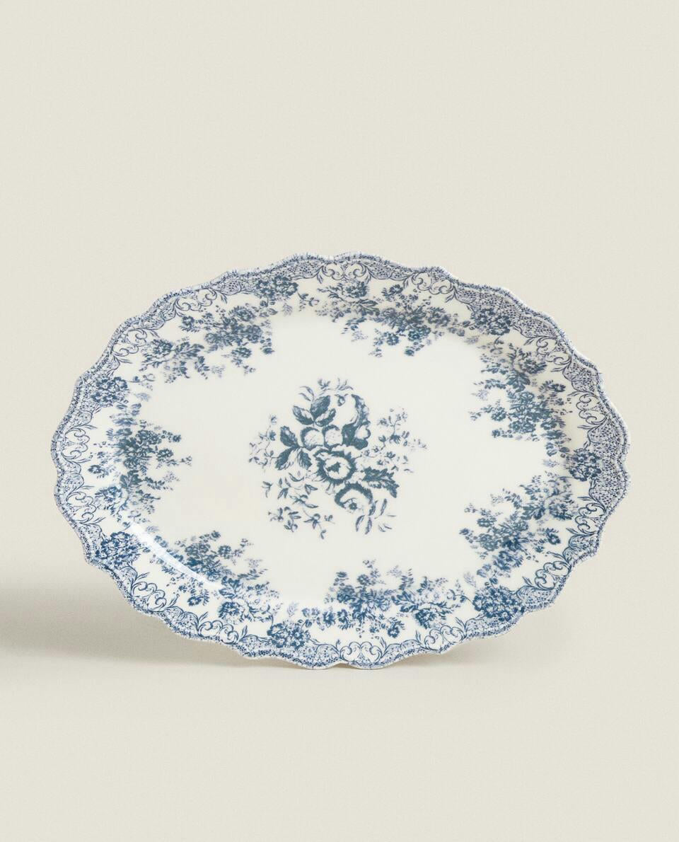 FLORAL EARTHENWARE SERVING DISH