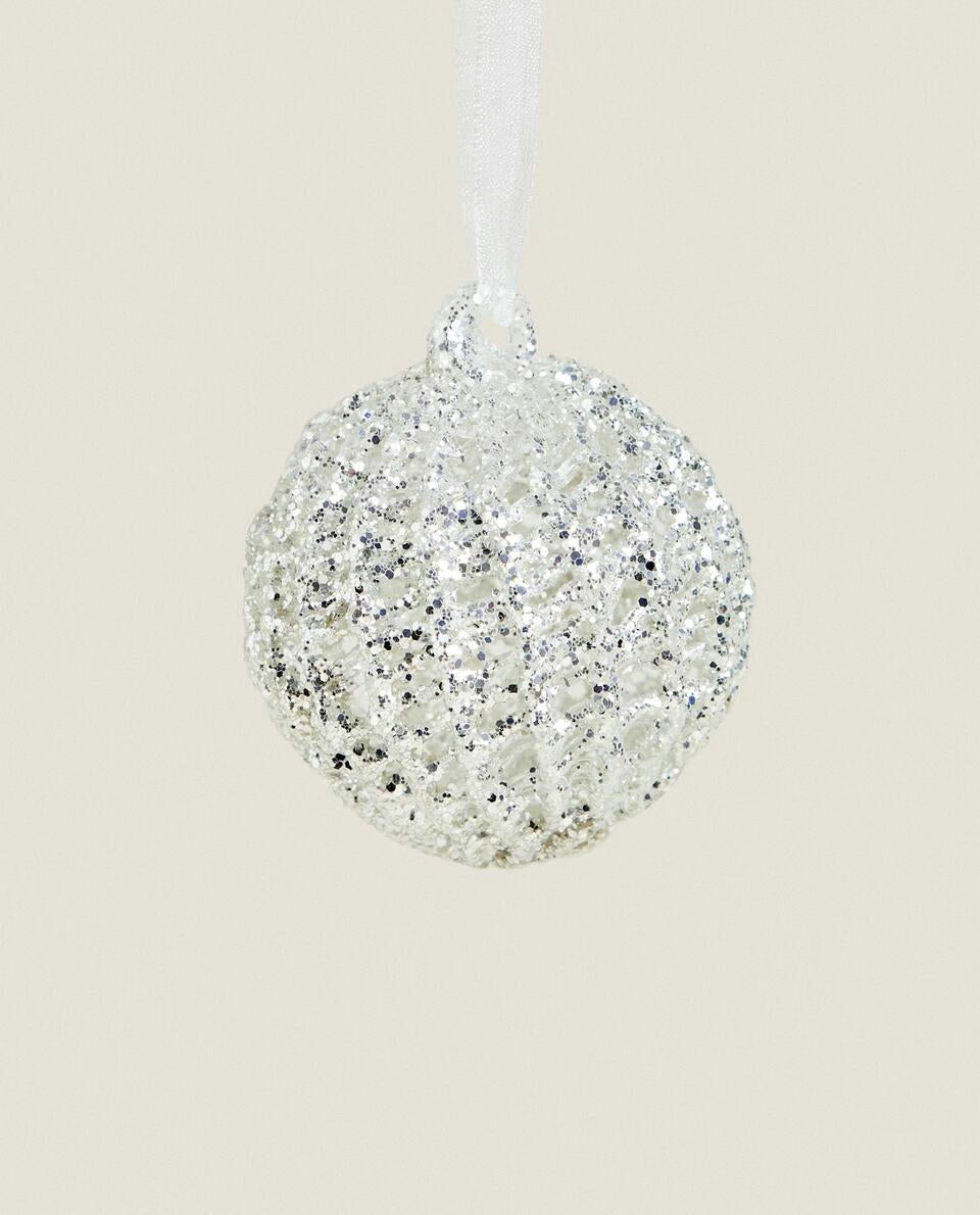 GLITTERY GLASS CHRISTMAS BAUBLE DECORATION