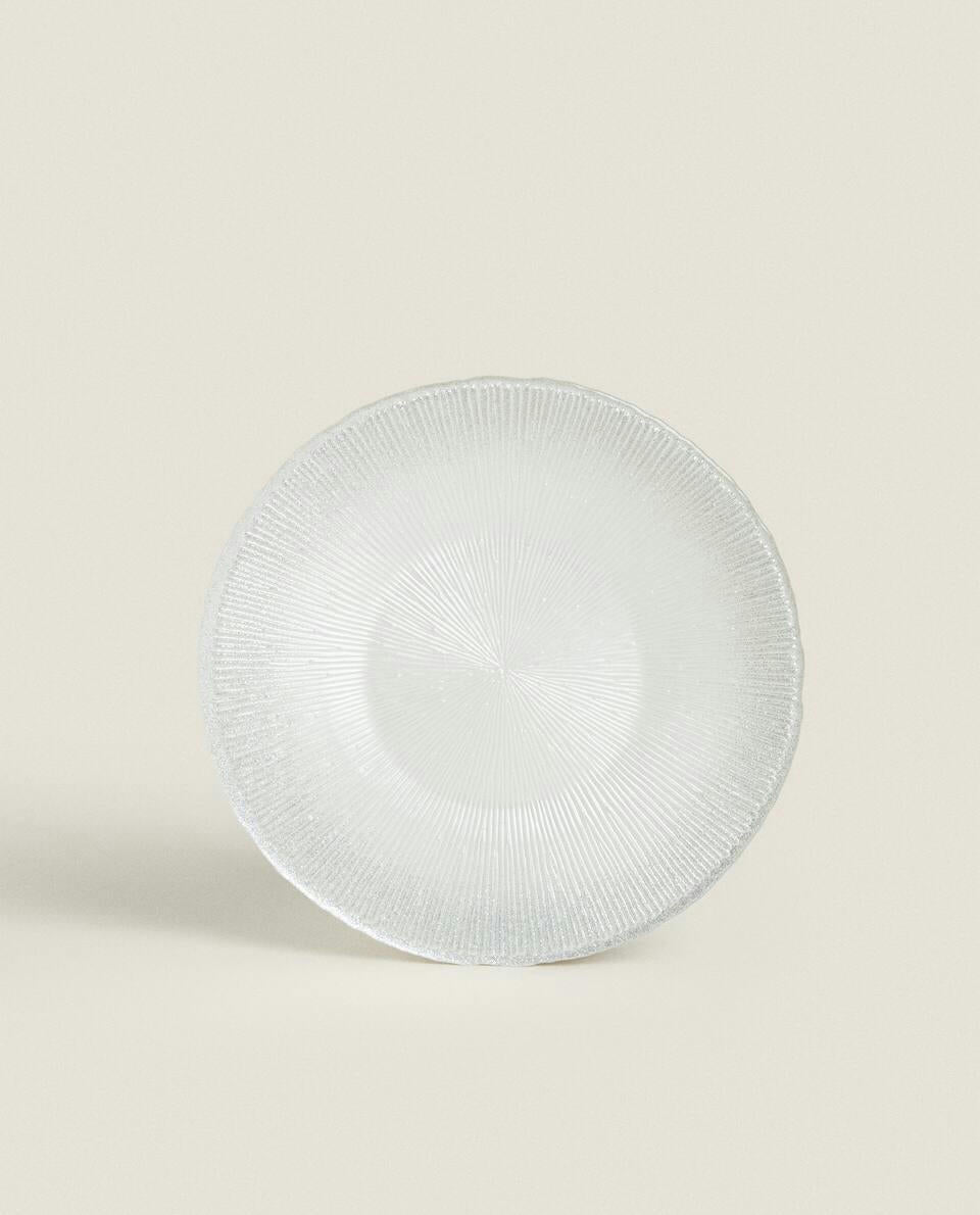 CHRISTMAS GLITTER GLASS DESSERT PLATE