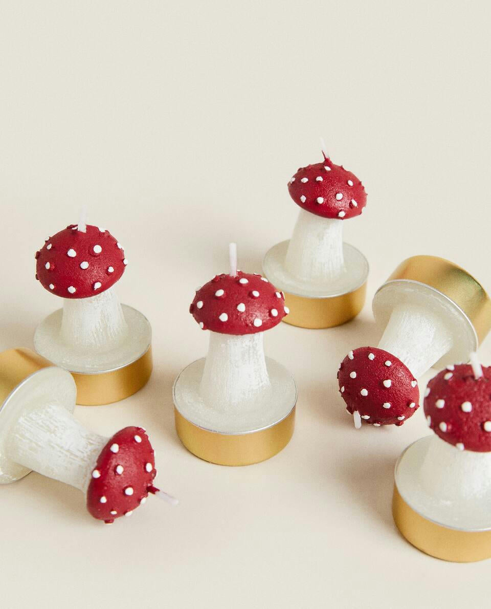 PACK OF CHRISTMAS MUSHROOM CANDLES (PACK OF 6)