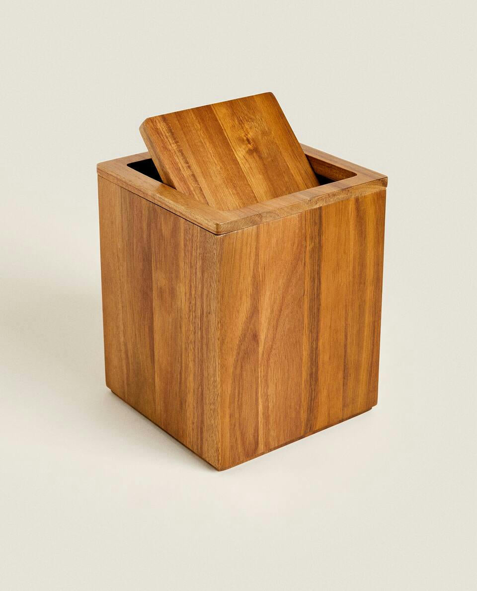 SQUARE WOODEN WASTEPAPER BASKET