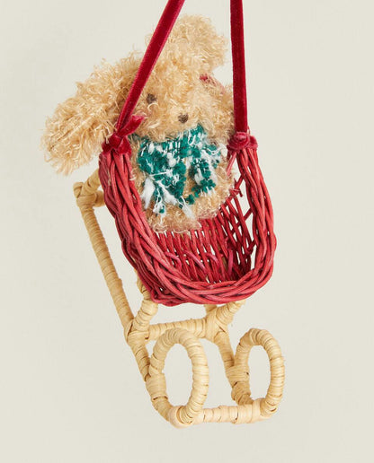 RATTAN CHRISTMAS SLEIGH DECORATION