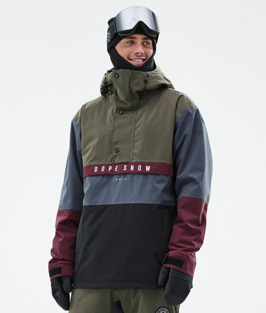 Snowboard Jacket For Men Olive Green/Burgundy/Metal Blue/Black
