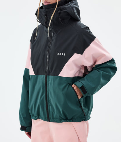 Snowboard Jacket For Women Sport Black/Soft Pink/Bottle Green