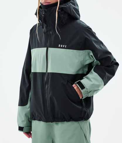 Snowboard Jacket For Women Stripe Black/Faded Green