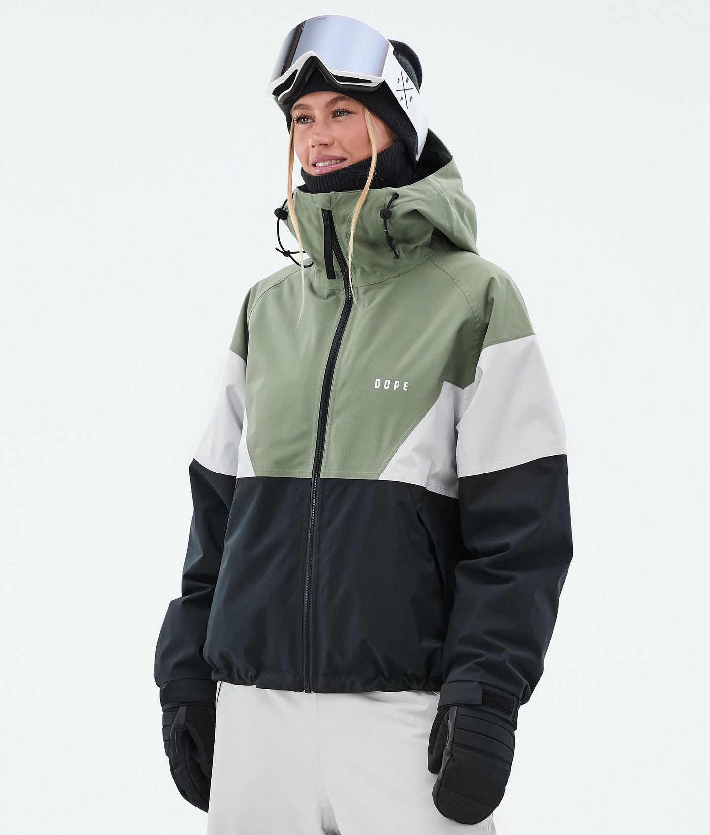 Snowboard Jacket For Women Sport Moss Green/Light Grey/Black