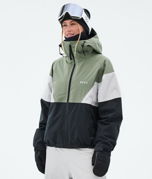 Snowboard Jacket For Women Sport Moss Green/Light Grey/Black