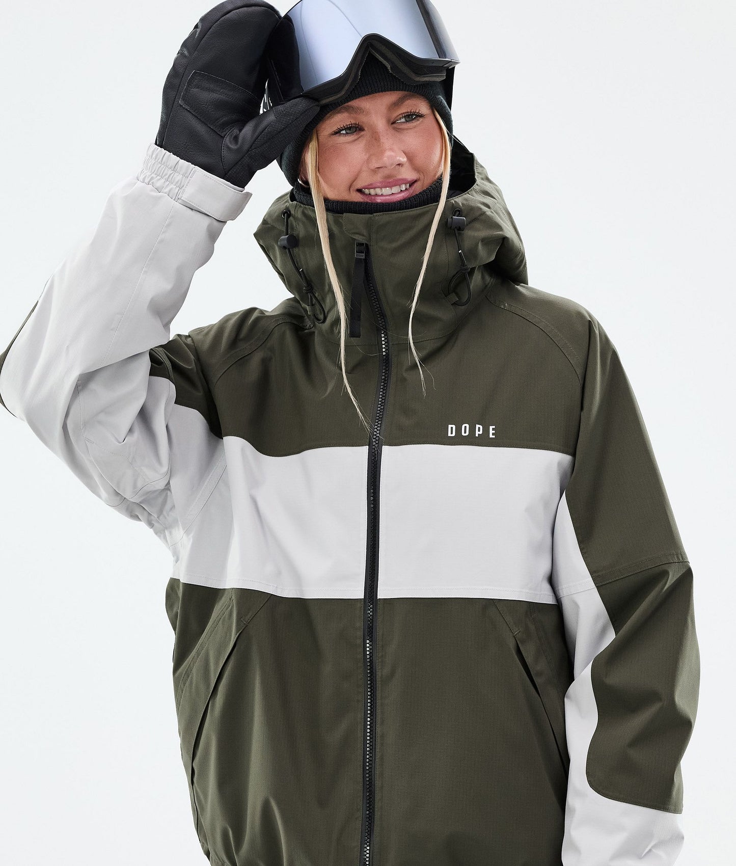 Snowboard Jacket For Women Stripe Olive Green/Light Grey