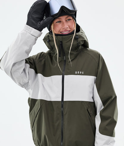 Snowboard Jacket For Women Stripe Olive Green/Light Grey