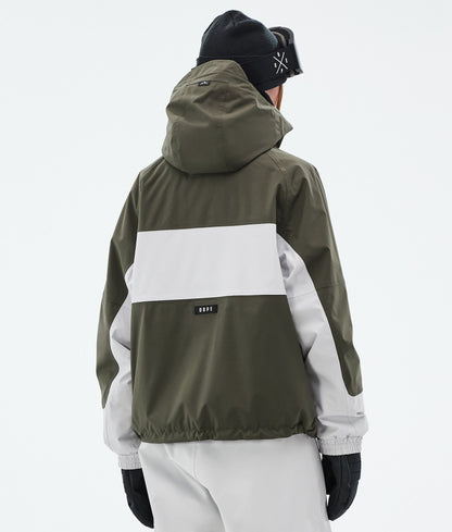 Snowboard Jacket For Women Stripe Olive Green/Light Grey