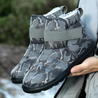 (Limited Time 70% Discount Event) Men's 2024 Winter New Warm Waterproof Non-Slip Puncture-Resistant Velcro Slip-On Snow Boots Ankle Support Orthopedic Wide Toe Arch Support Cotton Shoes