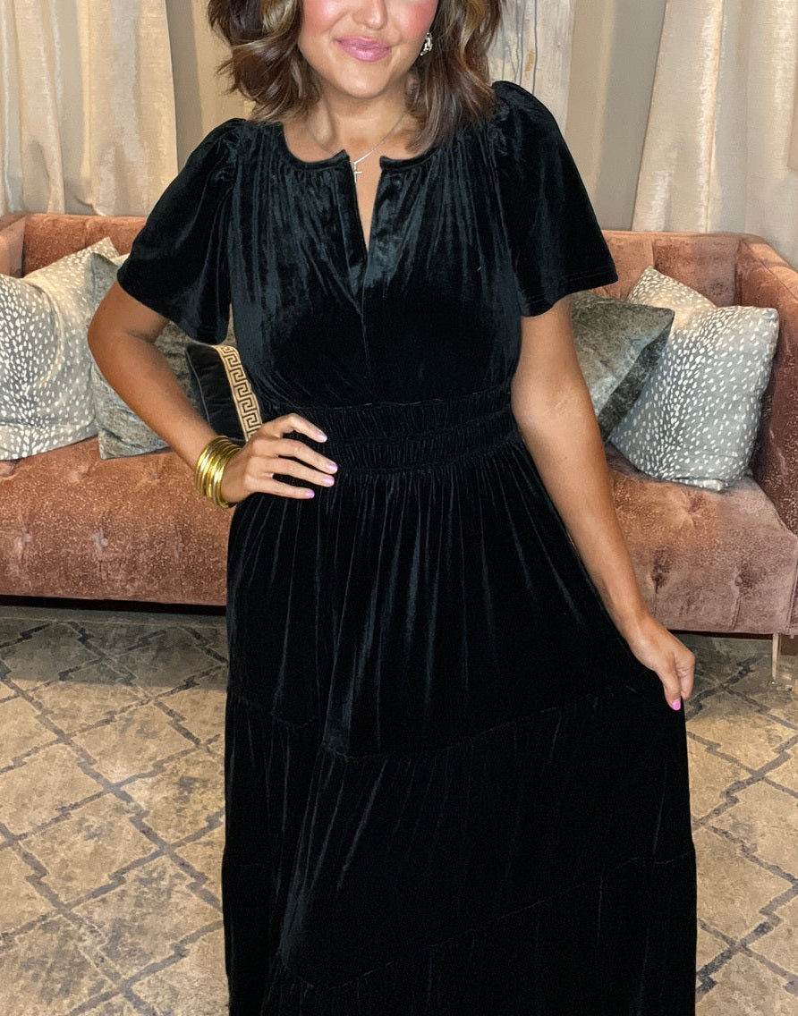 New Women Velvet Tiered Maxi Dress (Buy 2 Free Shipping)