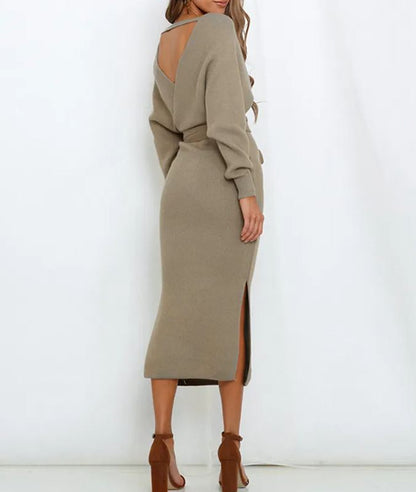 Women's Wrap V Neck Slit Sweater Dresses (Buy 2 Free Shipping)